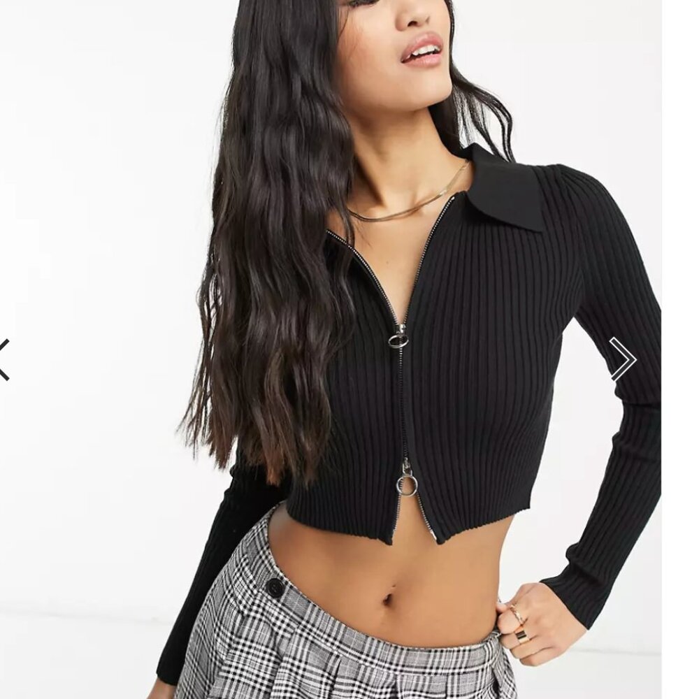 URBAN REVIVO BLACK ZIPPER CROPPED LONGSLEEVE